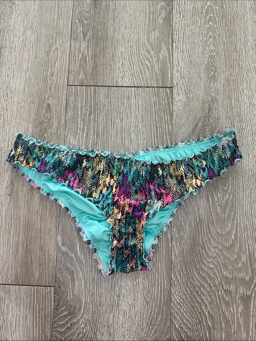 Shade & Shore Turquoise Multicolor Ruffle Bikini Bottoms